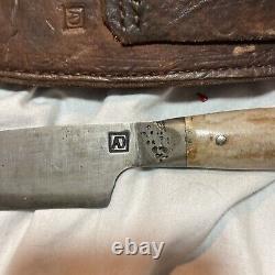 Hand Made Camp Knife By AD With Handmade Leather Sheath Also By AD