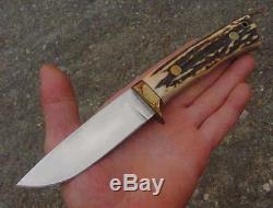 Hand Made Wally Bidgood Hunting Knife&leather Belt Sheath-antler Grip-8 1/2