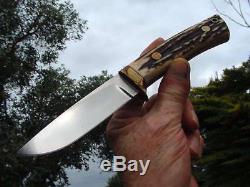 Hand Made Wally Bidgood Hunting Knife&leather Belt Sheath-antler Grip-8 1/2