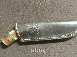 Hand crafted knife, Damascus steel blade, antler handle, one of a kind