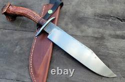 Handmade 5160 Tool Steel Hunting Bowie Knife With Antler Handle & Leather Sheath