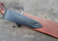 Handmade 5160 Tool Steel Hunting Bowie Knife With Antler Handle & Leather Sheath