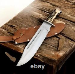 Handmade D2 Steel Bowie Hunting Knife Stag Horn Handle Survival & Camping Gift