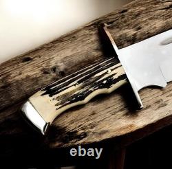 Handmade D2 Steel Bowie Hunting Knife Stag Horn Handle Survival & Camping Gift