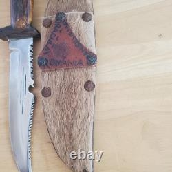 Handmade Deer Antler With Wolf Head Hunting/Skinning Knife 7 WithDeer Hide Sheath