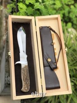 Handmade PUMA Hunter Replica Knife-German Style Fixed Blade with Stag Handle BOX Handmade PUMA Hunter Replica Knife-German Style Fixed Blade with Stag Handle BOX