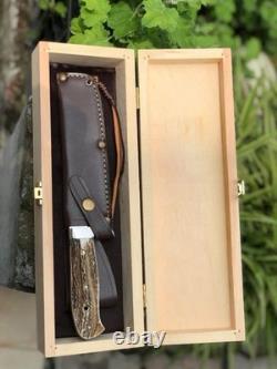 Handmade PUMA Hunter Replica Knife-German Style Fixed Blade with Stag Handle BOX