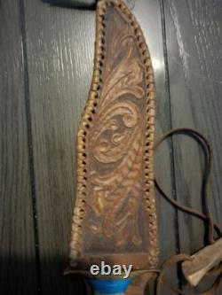 Handmade STAG HANDLE KNIFE TURQUOISE Sheath 9 which holder READ
