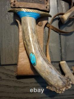 Handmade STAG HANDLE KNIFE TURQUOISE Sheath 9 which holder READ