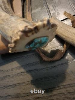 Handmade STAG HANDLE KNIFE TURQUOISE Sheath 9 which holder READ
