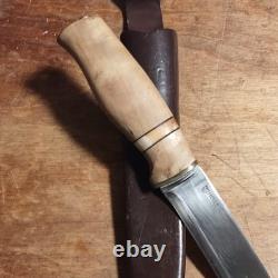 Helle Sylvsteinen Hunting Knife Stainless Clip Point Wood Handle Leather Sheath