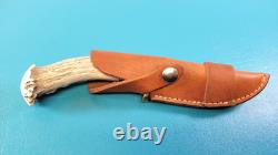 Hess Custom Knives Gladstone MI Whitetail Hunter Knife Stag + Sheath TR663