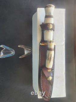 Hess Knives 2-Piece Matched Hunting Fixed Blade Set Stag Handle Sheath 1979-84