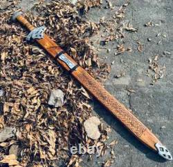 Historical Viking-Style Damascus Sword Handmade, Outdoor & Collection Use