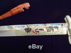 Hubertus German Hunting Knife Wild Boar Scene Stag Hanndle for the 1950's Lv Rm