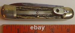 Hubertus Stag Knife Near Mint Button Springer Vintage Solingen Germany Hunt Tool