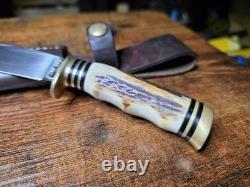 Hunter Fixed Blade Knife With Stag Handle. Custom Blade By Daniel Tokar