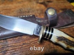 Hunter Fixed Blade Knife With Stag Handle. Custom Blade By Daniel Tokar
