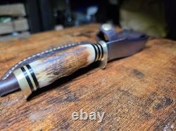 Hunter Fixed Blade Knife With Stag Handle. Custom Blade By Daniel Tokar