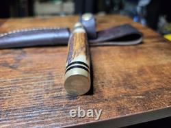 Hunter Fixed Blade Knife With Stag Handle. Custom Blade By Daniel Tokar