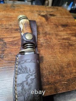 Hunter Fixed Blade Knife With Stag Handle. Custom Blade By Daniel Tokar