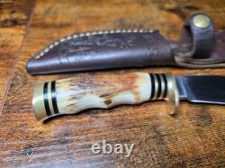 Hunter Fixed Blade Knife With Stag Handle. Custom Blade By Daniel Tovar
