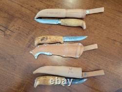 Iisakki Järvenpää Puukkos Lot Of 3. Used Nice Hunting Knife Bushcraft Knives