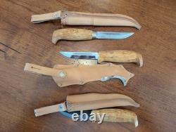 Iisakki Järvenpää Puukkos Lot Of 3. Used Nice Hunting Knife Bushcraft Knives