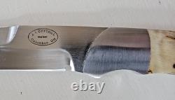 J. I. COTTRILL HANDMADE SHEEPHORN GRIP DROP POINT FIGHTER Columbus OH Excel. Cond