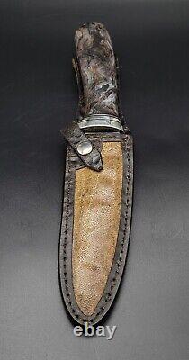 J Neilson Recurve Hunter Knife with Buckeye Burl Wood Grip, Beautiful! Rare