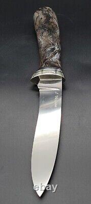 J Neilson Recurve Hunter Knife with Buckeye Burl Wood Grip, Beautiful! Rare