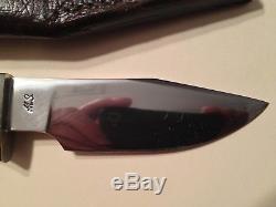 JAY HENDRICKSON Clip Point Hunting Knife Tiger Maple Silver Inlay Leather Sheath