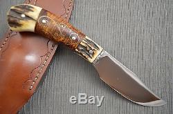 Jay Hendrickson, MS Stag Clip Point Hunting Knife, Curly Maple Silver Wire Inlay