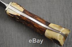 Jay Hendrickson, MS Stag Clip Point Hunting Knife, Curly Maple Silver Wire Inlay