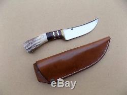 Jim Behring Scagel Style Custom Hunting Skinning Knife with Stag Handle Mosser