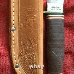 KA-BAR Knife with sheath. Sheath has deer engraved. Knife 9 1/4 blade 5