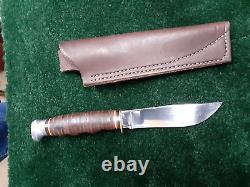 KABAR Made in USA 1205 Fixed Blade Hunting Knife NOS Stacked Leather Custom Shea