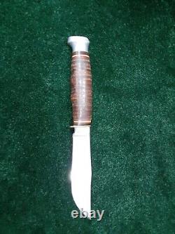 KABAR Made in USA 1205 Fixed Blade Hunting Knife NOS Stacked Leather Custom Shea