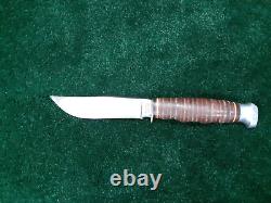 KABAR Made in USA 1205 Fixed Blade Hunting Knife NOS Stacked Leather Custom Shea