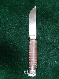 KABAR Made in USA 1205 Fixed Blade Hunting Knife NOS Stacked Leather Custom Shea