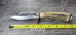 KEITH MURR 1998 CUSTOM SMALL HUNTER D2 STEEL STAG HANDLE KNIFE With SHEATH