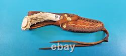 KEN RICHARDSON Custom Hunting 9.25 Crown Stag Grip Skinning Knife