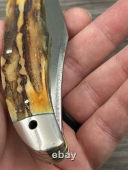 Ka-bar USA 1950-60s era genuine Stag Carbon Steel folding hunter knife Excellent