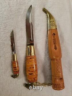 Kauhava Knife Double Sheath Horse Head Made In Finland Set Of 2 Knives