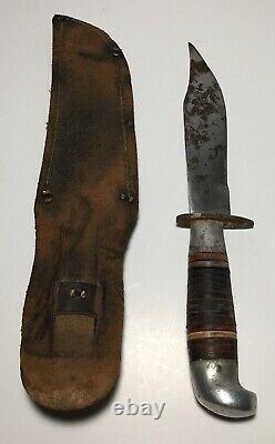 Kaybee Vintage Fixed Blade Hunting Knife Stacked Handle Leather Sheath