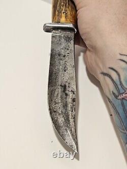 Kinfolks Flame Edge Super Hunter 568 TC Hunting Knife Stag Handle Old Vintage