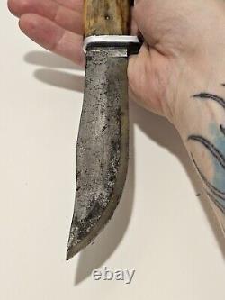 Kinfolks Flame Edge Super Hunter 568 TC Hunting Knife Stag Handle Old Vintage