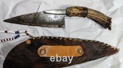 Knife Old Handmade American Indian Stag Handle
