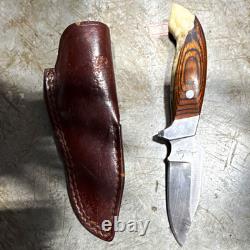 Lakota Hawk Fixed Blade Hunting Knife, Stainless Clip Point, Wood, Sheath