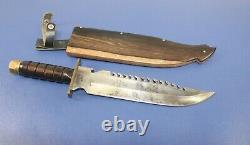 Large Survival Hunting Knife Bowie Sawback Wood Handle Scabbard
